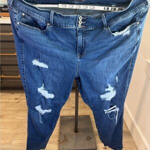 Torrid Feel The Fit Jeggings-Distressed, Super Soft, 3 Buttons, Dark Wash SZ 26R